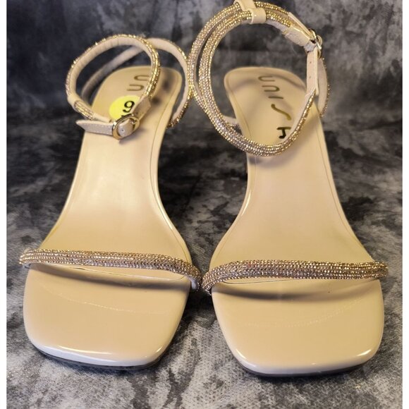Strappy Unisa Copper Heels With Rhinestone Embellishments & Square Toe Design Si - Picture 1 of 4